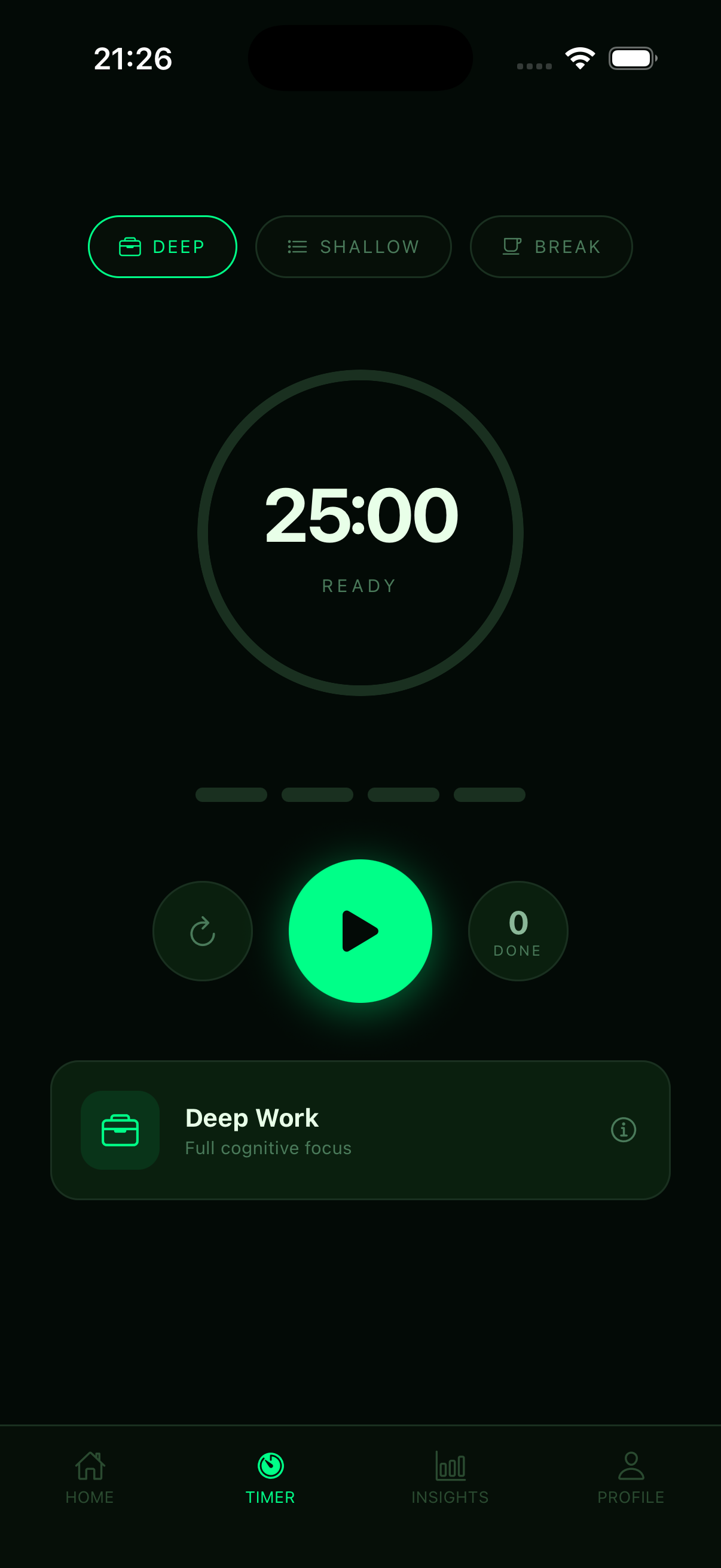 Focus OS timer screen