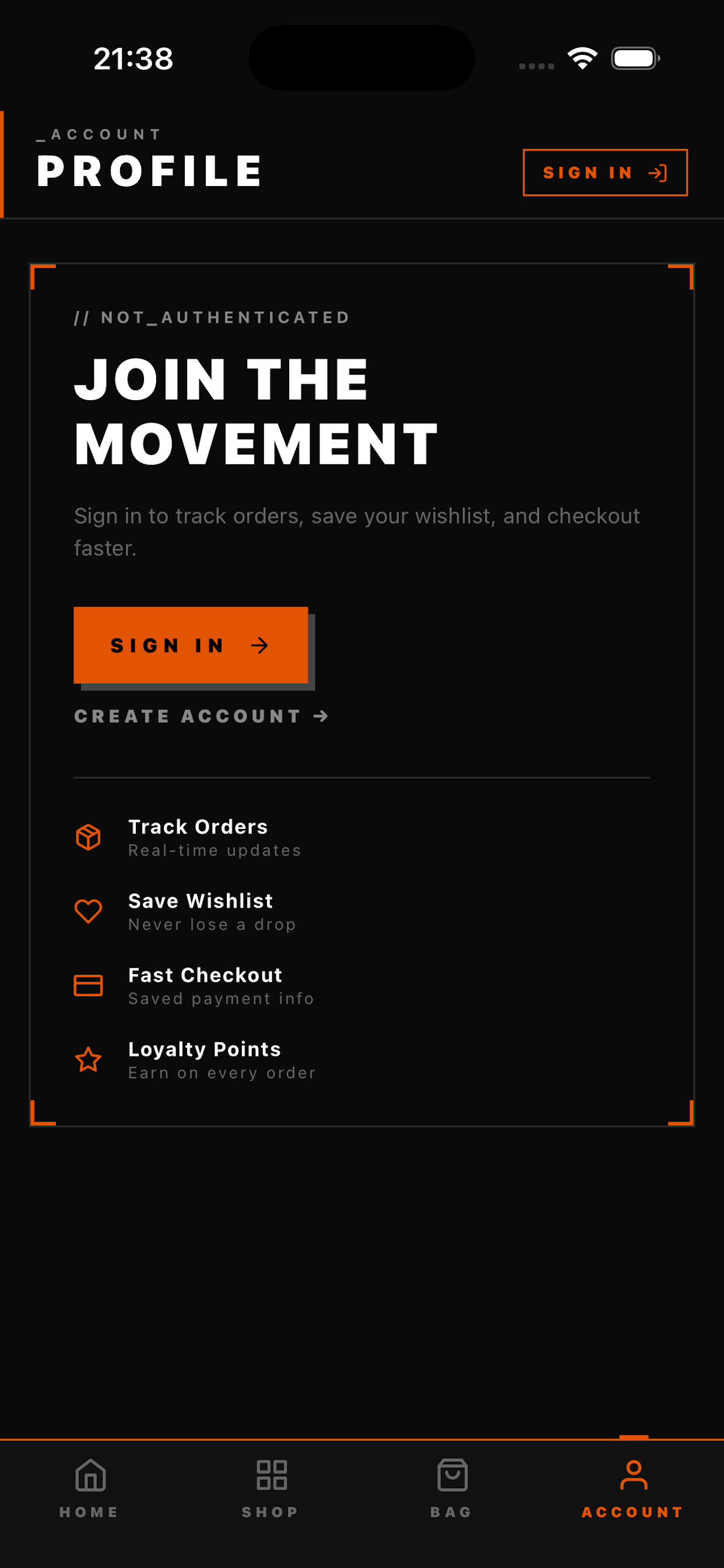 EM Signup screen