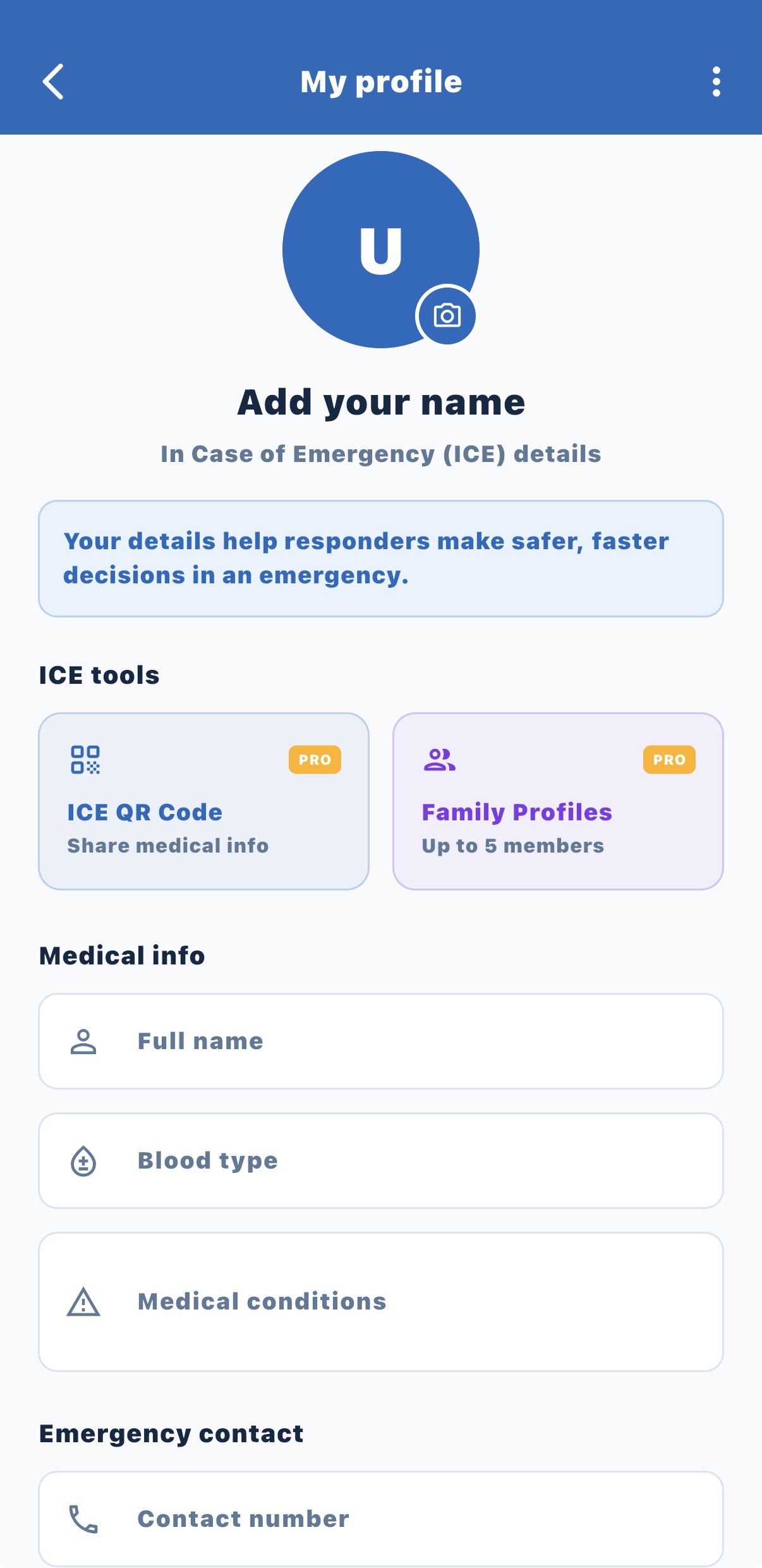 PAL Aid profile screen