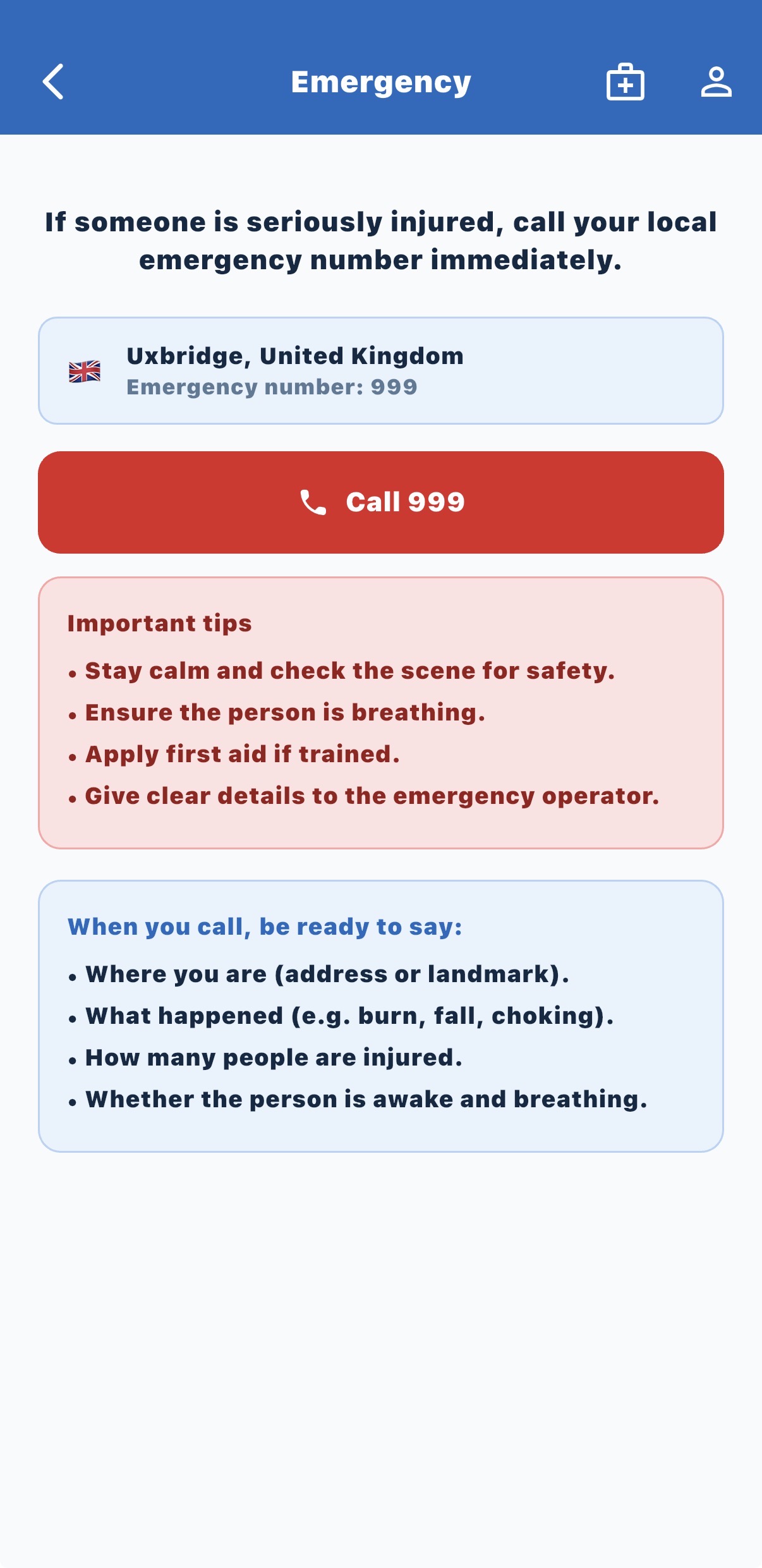 PAL Aid emergency screen